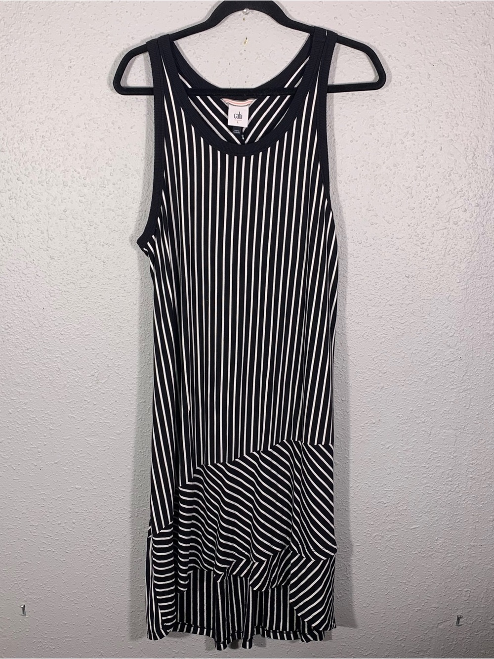 CAbi ATC WINK sleeveless Stretch Knit Black & White Stripe Dress size L